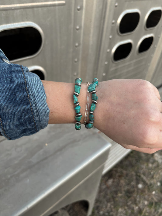 Turquoise & Pearl Stretch Bracelets